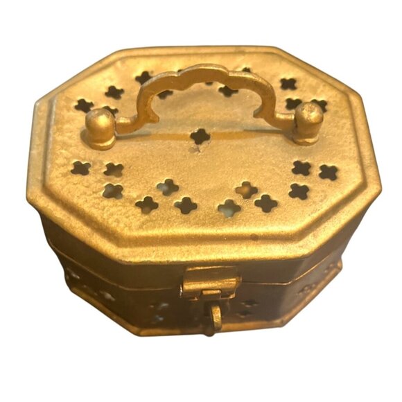 Vtg Brass Octagonal Cricket Trinket Incense Footed Box India - Picture 5 of 6